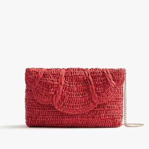 J. Crew Red Woven Scalloped Clutch with Chain